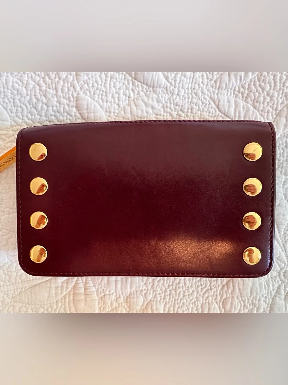 Hammitt Burgundy Leather Zip Wallet with Gold Studs
